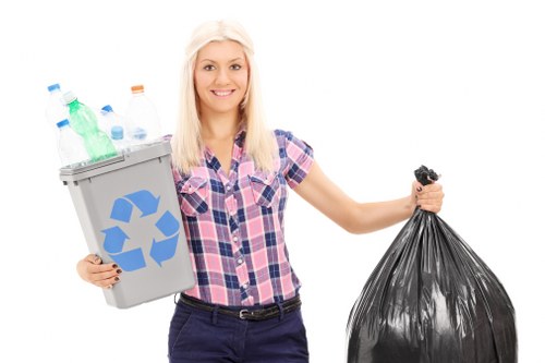 Recycling bins and sorted materials during office removal